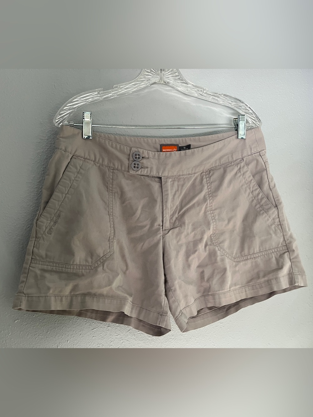 Merrell Women's Taupe Hiking Shorts with Front Pockets & Double Button Closure